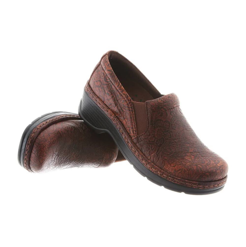 KLOGS FOOTWEAR Womens Naples Clogs Size 10 Wide Brown Embossed Floral SR NWOB